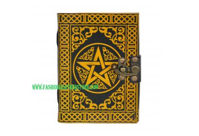 Celtic Pentagram Leather Book Of Shadow Leather Note Book Blank Book Yellow With Black Color Journal India